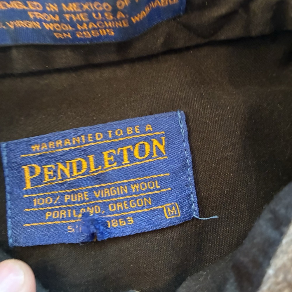 Vintage Pendleton Trail Shirt Plaid Virgin Wool Elbow Patches Men's M USA Fabric - Picture 7 of 8